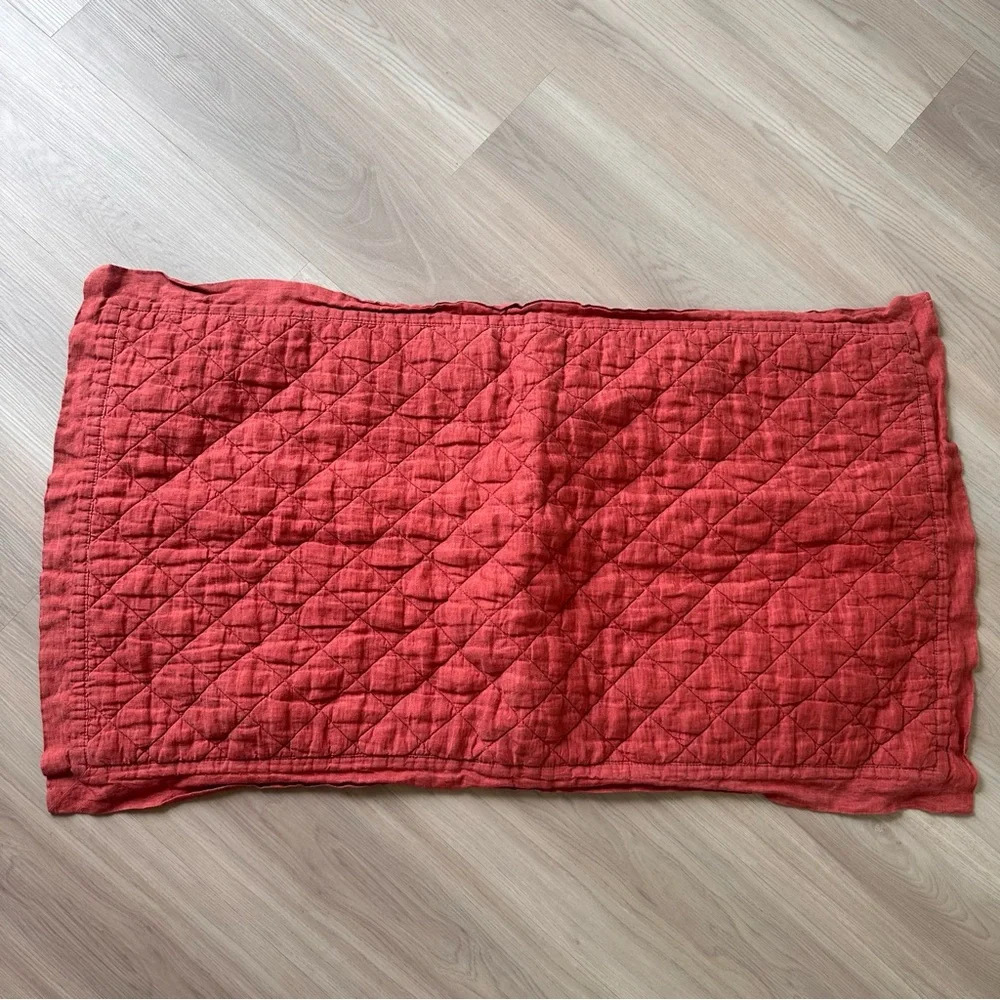Pottery barn rust red diamond flax linen quilted king sham